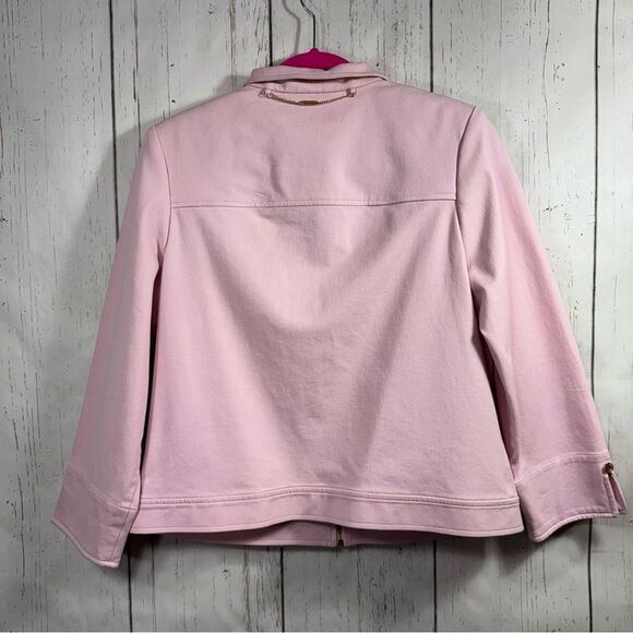 St John Sport By Marie Jacket Stretch Cotton Zipper Gold Detail Soft Pink Pocket - Picture 10 of 15